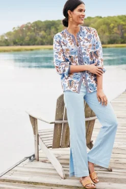 Soft Surroundings Tops|Tracy Top ChambrayCalico