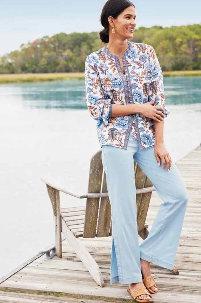 Soft Surroundings Tops|Tracy Top ChambrayCalico