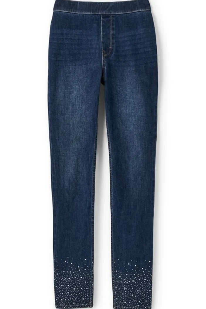 Soft Surroundings Jeans|Ultimate Denim Crystal Pull-On Slim Leg Jeans RiverWash