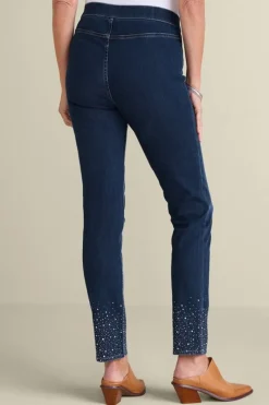 Soft Surroundings Jeans|Ultimate Denim Crystal Pull-On Slim Leg Jeans RiverWash