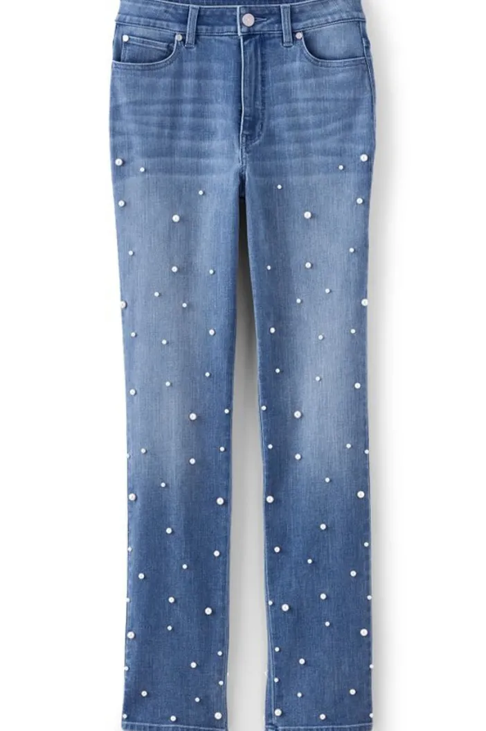 Soft Surroundings Jeans|Ultimate Denim Pearl Straight Leg Jeans IcyBlueWash