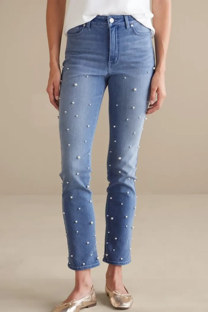 Soft Surroundings Jeans|Ultimate Denim Pearl Straight Leg Jeans IcyBlueWash