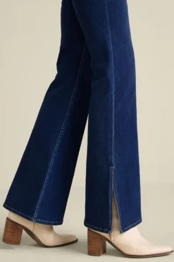 Soft Surroundings Jeans|Ultimate Denim Slit Hem Flare Jeans TidalBlueWash