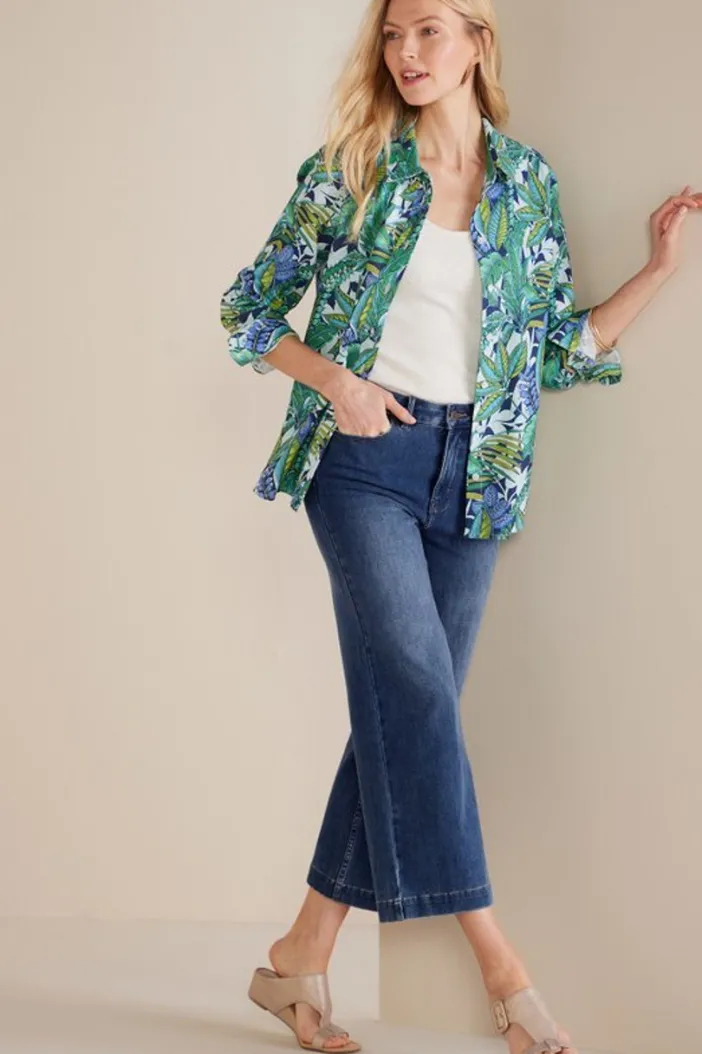 Soft Surroundings Jeans|Ultimate Denim Wide Leg Crop Jeans MirrorLakeWash
