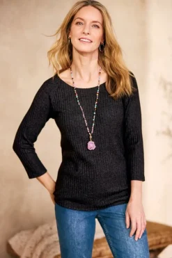 Soft Surroundings Tops|Veda Rib Top WashedBlack