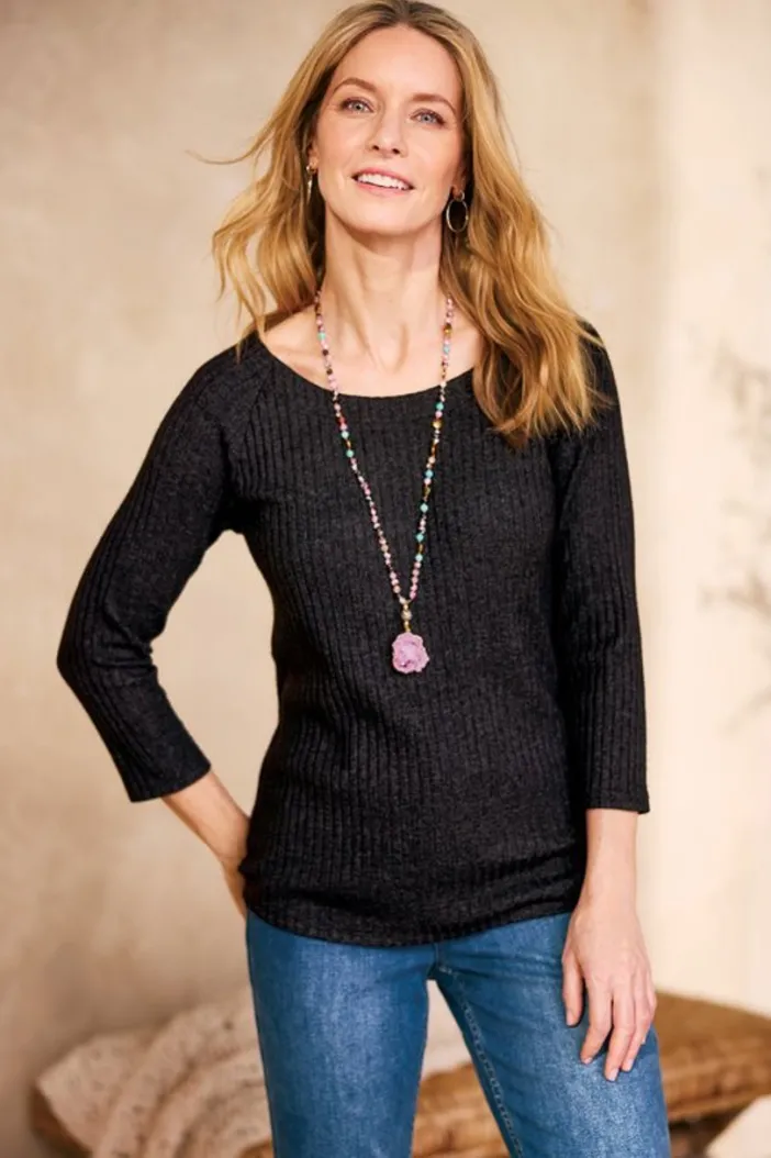 Soft Surroundings Tops|Veda Rib Top WashedBlack