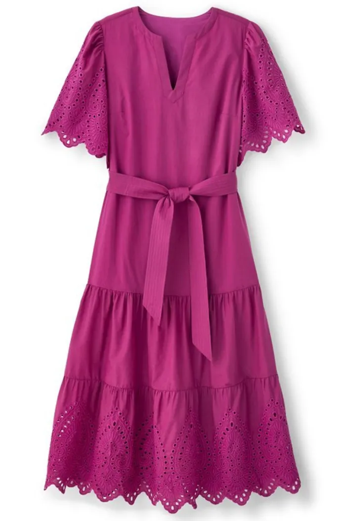 Soft Surroundings Dresses|Verena Eyelet Midi Dress DeepOrchid