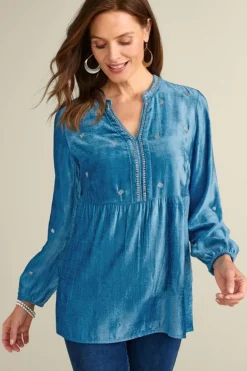 Soft Surroundings Tops|Verna Embellished Velvet Tunic BlueSapphire