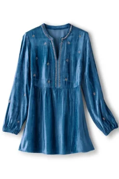 Soft Surroundings Tops|Verna Embellished Velvet Tunic BlueSapphire