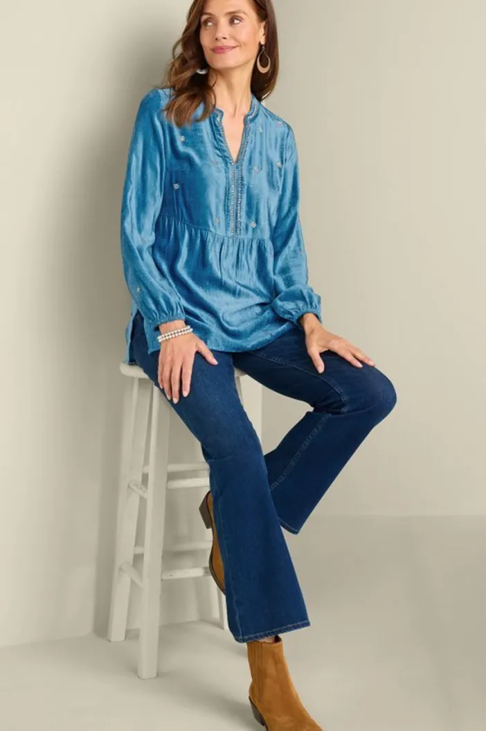Soft Surroundings Tops|Verna Embellished Velvet Tunic BlueSapphire