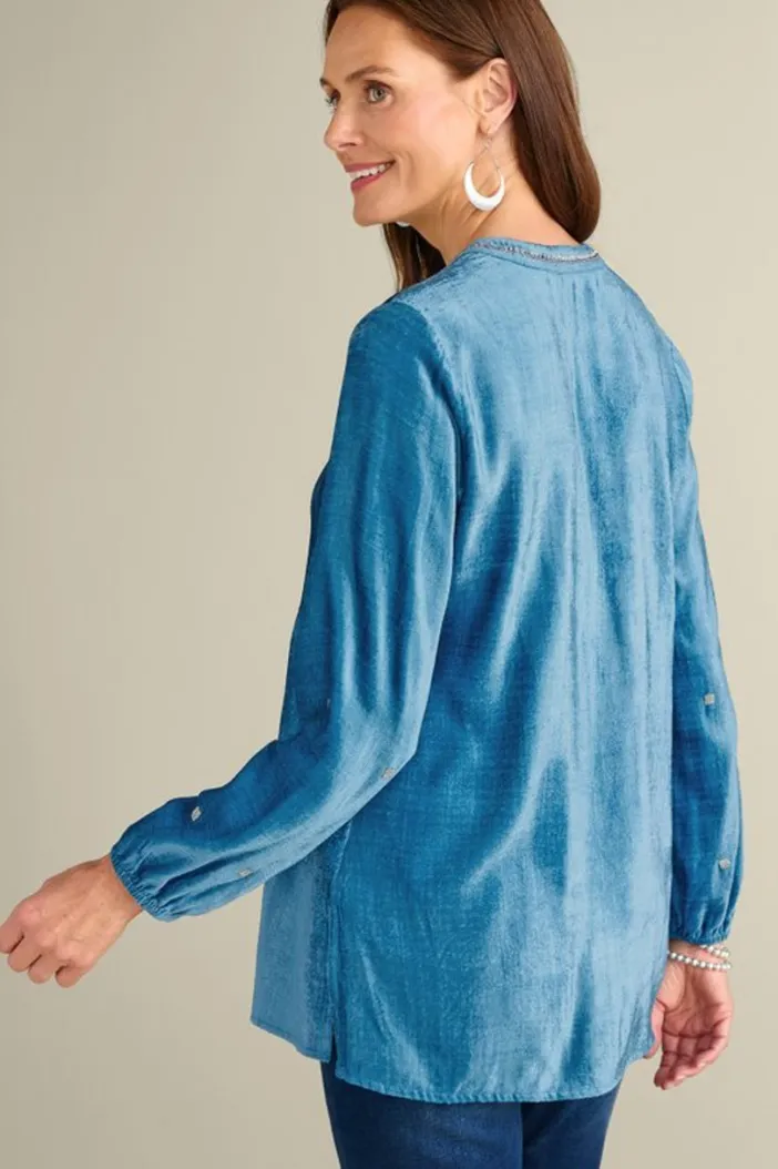 Soft Surroundings Tops|Verna Embellished Velvet Tunic BlueSapphire