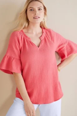 Soft Surroundings Tops|Vinka Gauze Pullover SunkistCoral