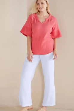 Soft Surroundings Tops|Vinka Gauze Pullover SunkistCoral