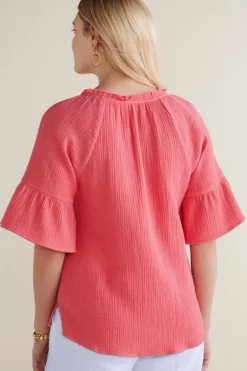 Soft Surroundings Tops|Vinka Gauze Pullover SunkistCoral