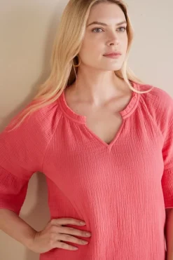 Soft Surroundings Tops|Vinka Gauze Pullover SunkistCoral