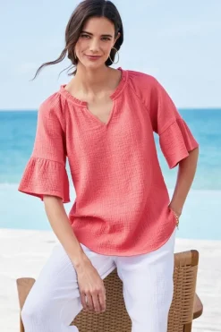 Soft Surroundings Tops|Vinka Gauze Pullover SunkistCoral