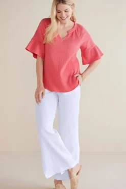 Soft Surroundings Tops|Vinka Gauze Pullover SunkistCoral