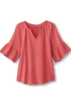 Soft Surroundings Tops|Vinka Gauze Pullover SunkistCoral
