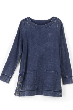 Soft Surroundings Tops|Washed Make It Snappy Pullover DenimBlue