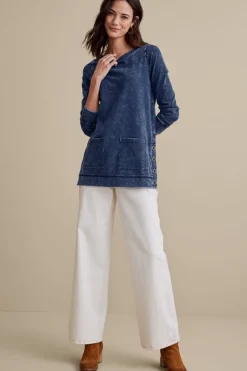 Soft Surroundings Tops|Washed Make It Snappy Pullover DenimBlue