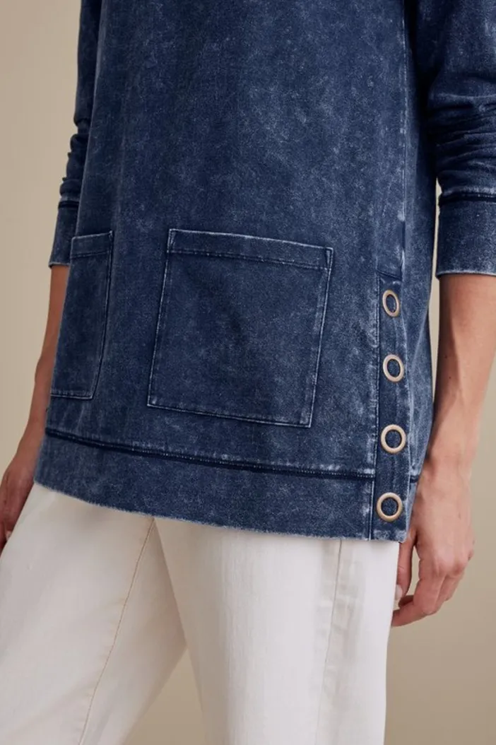 Soft Surroundings Tops|Washed Make It Snappy Pullover DenimBlue