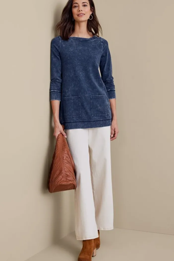 Soft Surroundings Tops|Washed Make It Snappy Pullover DenimBlue