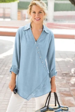 Soft Surroundings Tops|Tunics & Leggings|Washed Tencel™ Tunic LightWashDenim