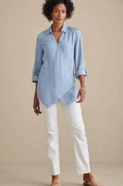 Soft Surroundings Tops|Tunics & Leggings|Washed Tencel™ Tunic LightWashDenim