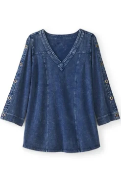 Soft Surroundings Tops|Tunics & Leggings|Wilma Washed Knit Denim Tunic DenimBlue