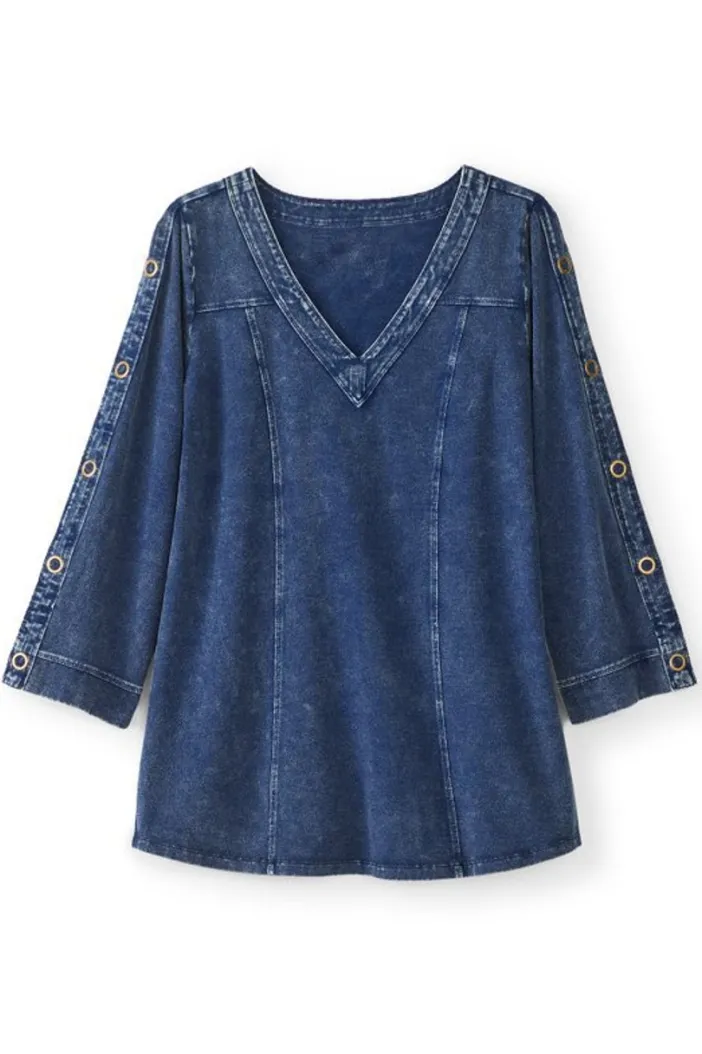 Soft Surroundings Tops|Tunics & Leggings|Wilma Washed Knit Denim Tunic DenimBlue