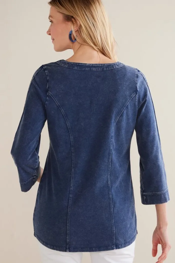 Soft Surroundings Tops|Tunics & Leggings|Wilma Washed Knit Denim Tunic DenimBlue