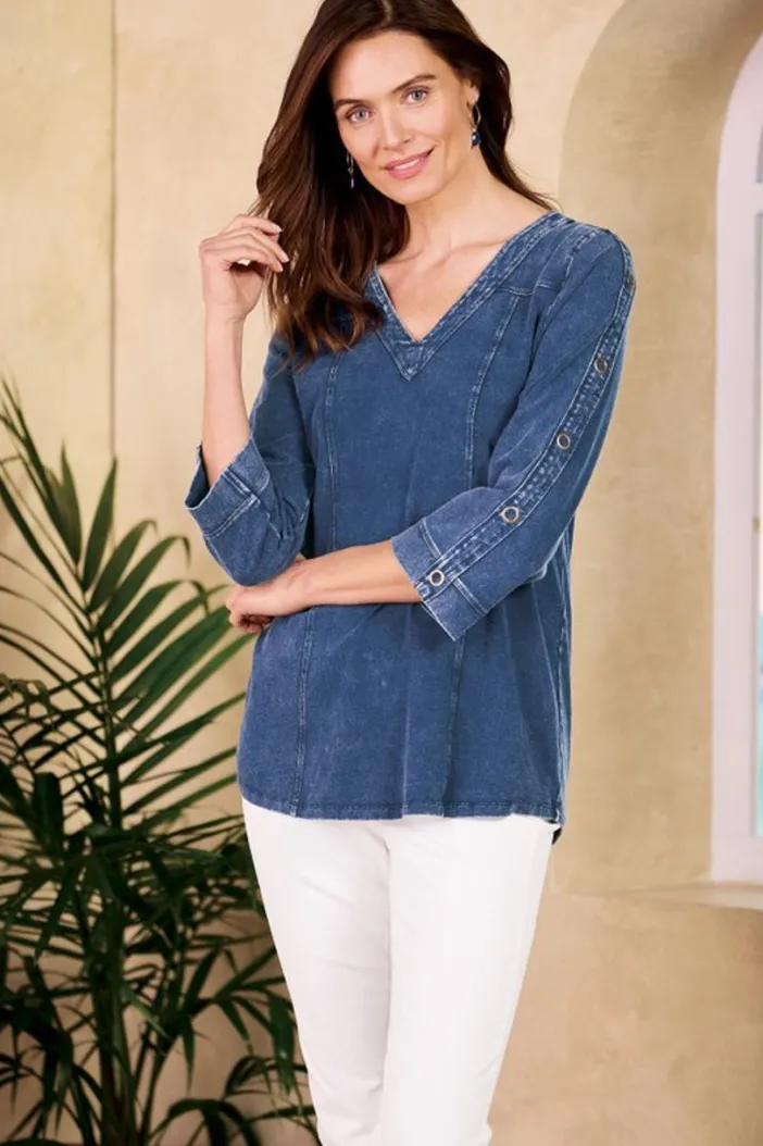 Soft Surroundings Tops|Tunics & Leggings|Wilma Washed Knit Denim Tunic DenimBlue