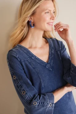 Soft Surroundings Tops|Tunics & Leggings|Wilma Washed Knit Denim Tunic DenimBlue