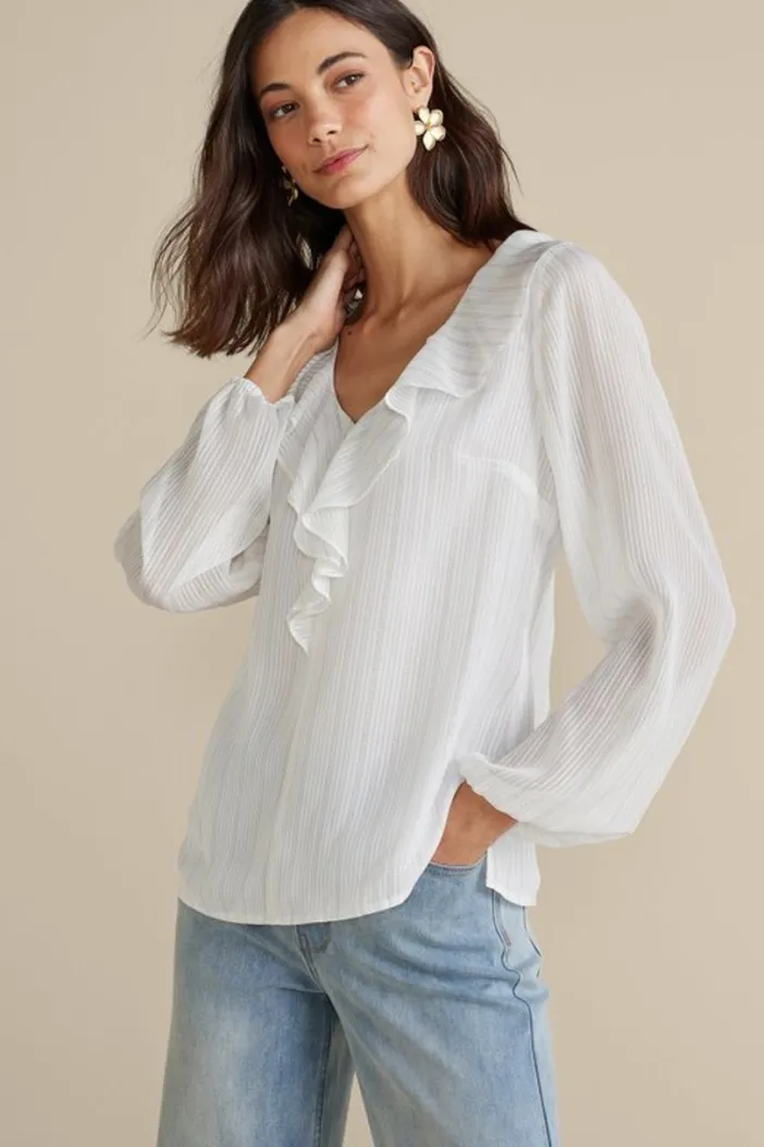 Soft Surroundings Tops|Xenia Ruffle Top PurpleFloral