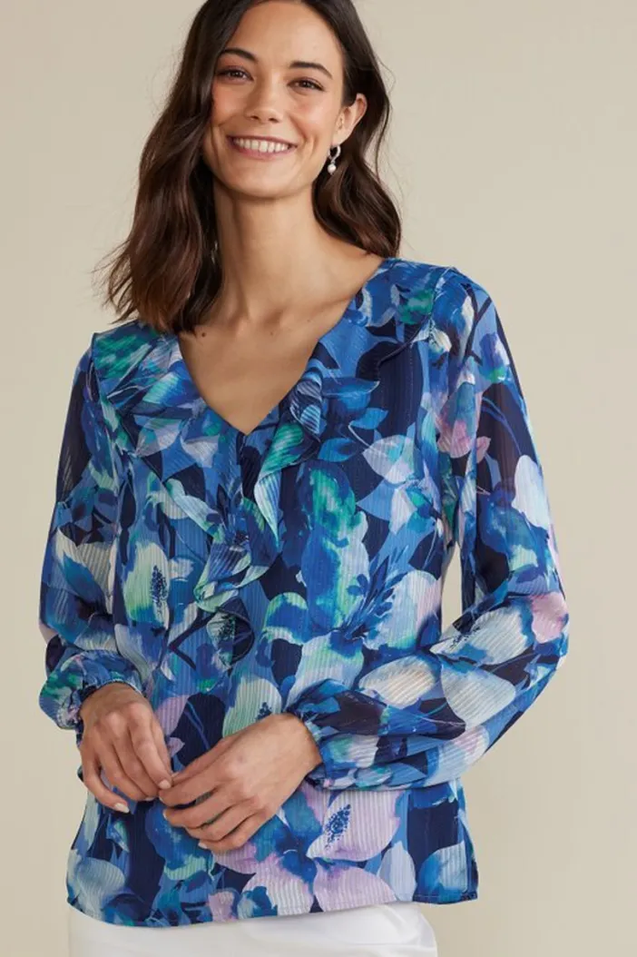Soft Surroundings Tops|Xenia Ruffle Top PurpleFloral