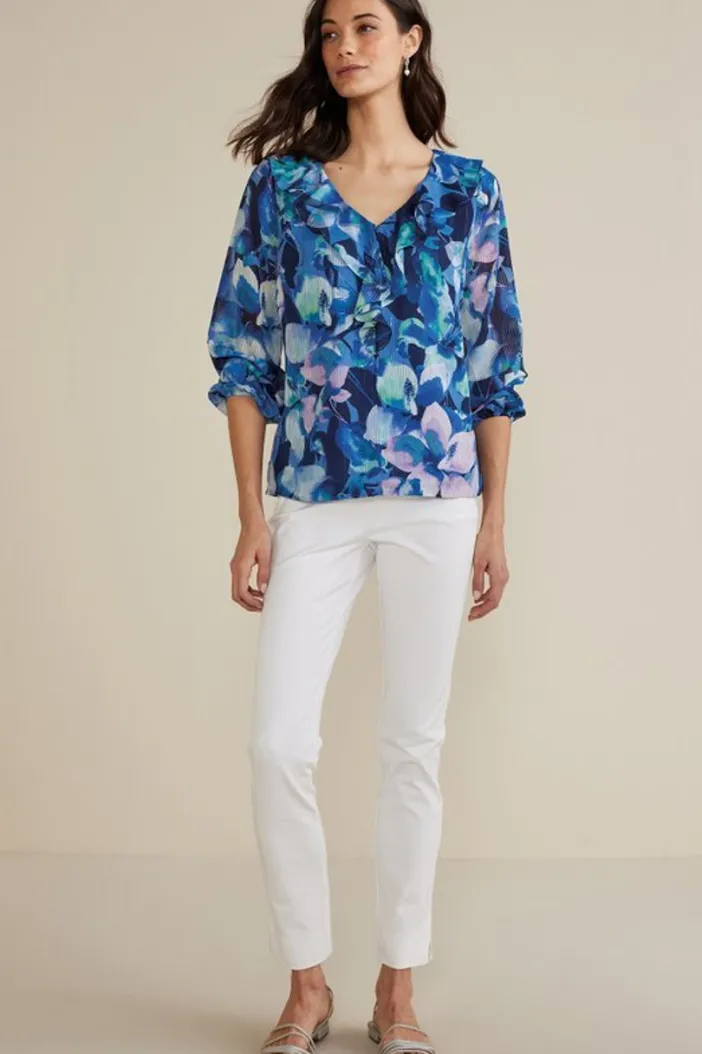 Soft Surroundings Tops|Xenia Ruffle Top PurpleFloral