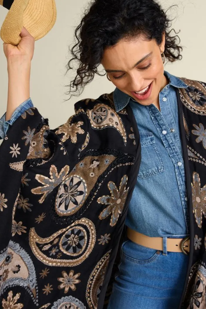 Soft Surroundings Toppers|Jackets & Coats|Yasmin Embroidered Wrap BlackMulti