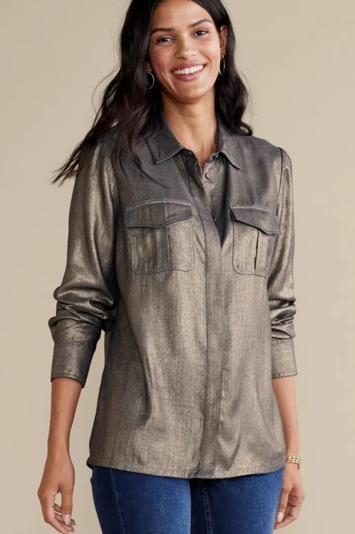 Soft Surroundings Tops|Zafina Shirt MetallicGoldLuster