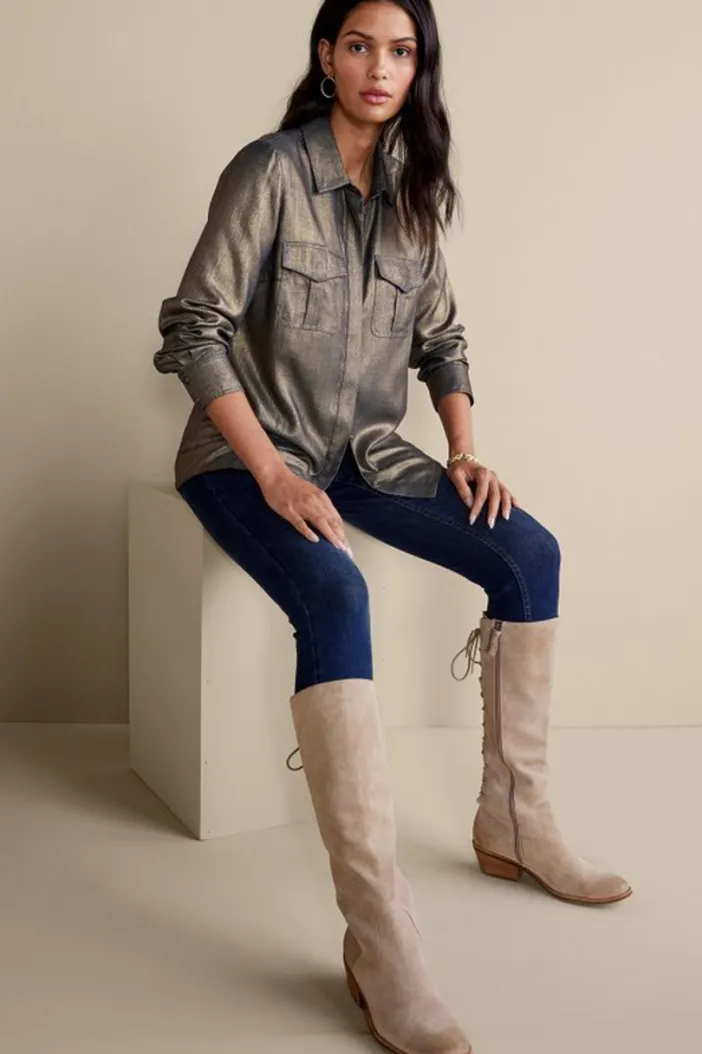 Soft Surroundings Tops|Zafina Shirt MetallicGoldLuster
