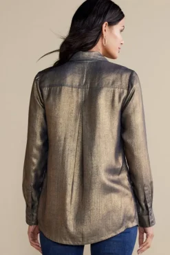 Soft Surroundings Tops|Zafina Shirt MetallicGoldLuster