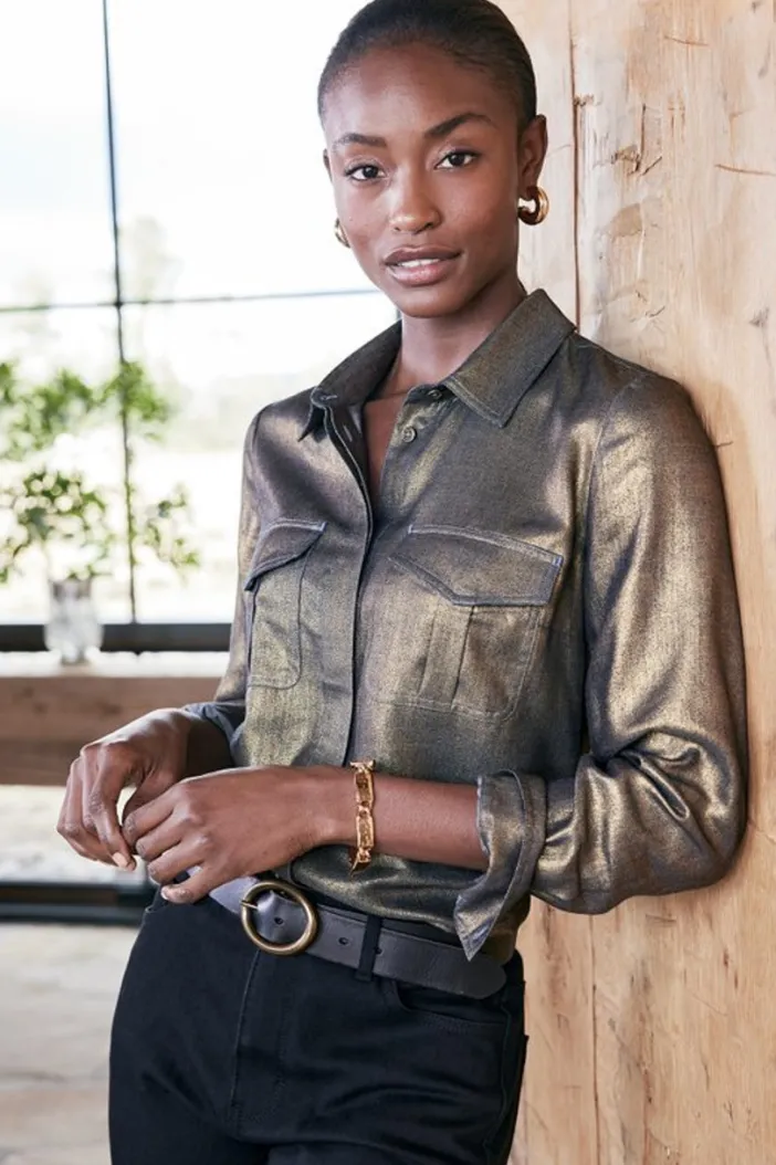 Soft Surroundings Tops|Zafina Shirt MetallicGoldLuster