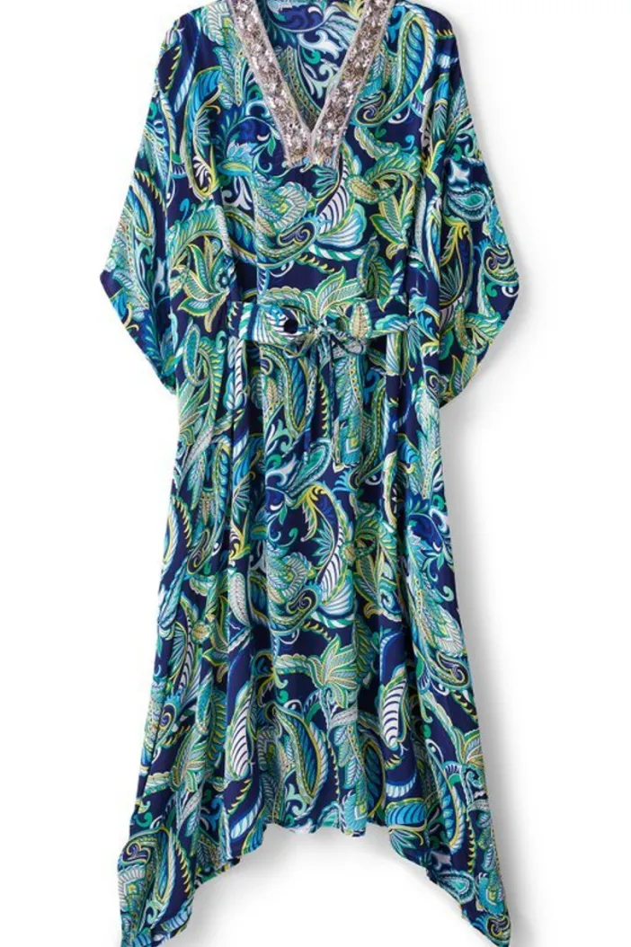 Soft Surroundings Dresses|Zorica Caftan CoastalPaisleyBlue