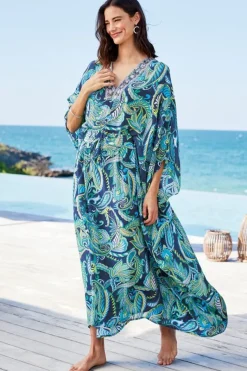 Soft Surroundings Dresses|Zorica Caftan CoastalPaisleyBlue