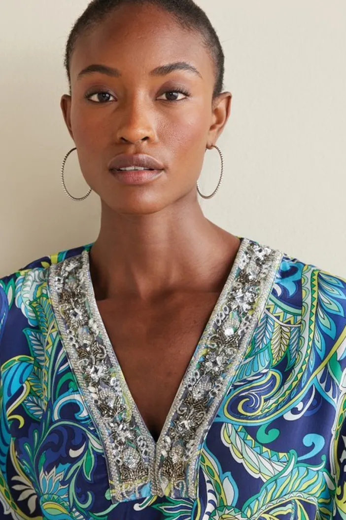 Soft Surroundings Dresses|Zorica Caftan CoastalPaisleyBlue